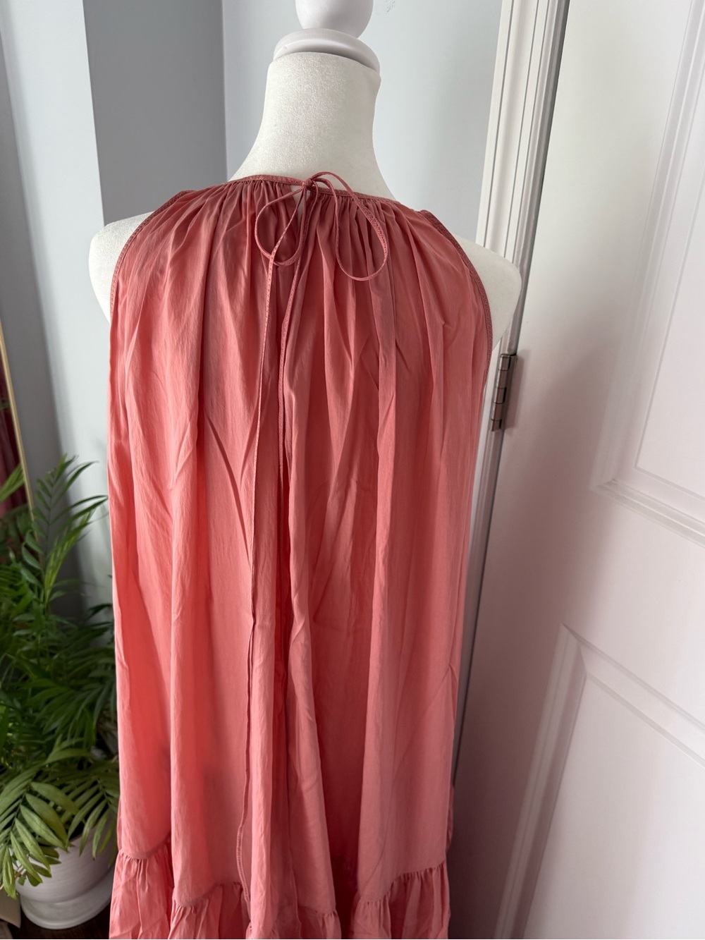 Women's Maxi Dress - Coral Pink Halter Maxi Dress - Picture 6 of 14